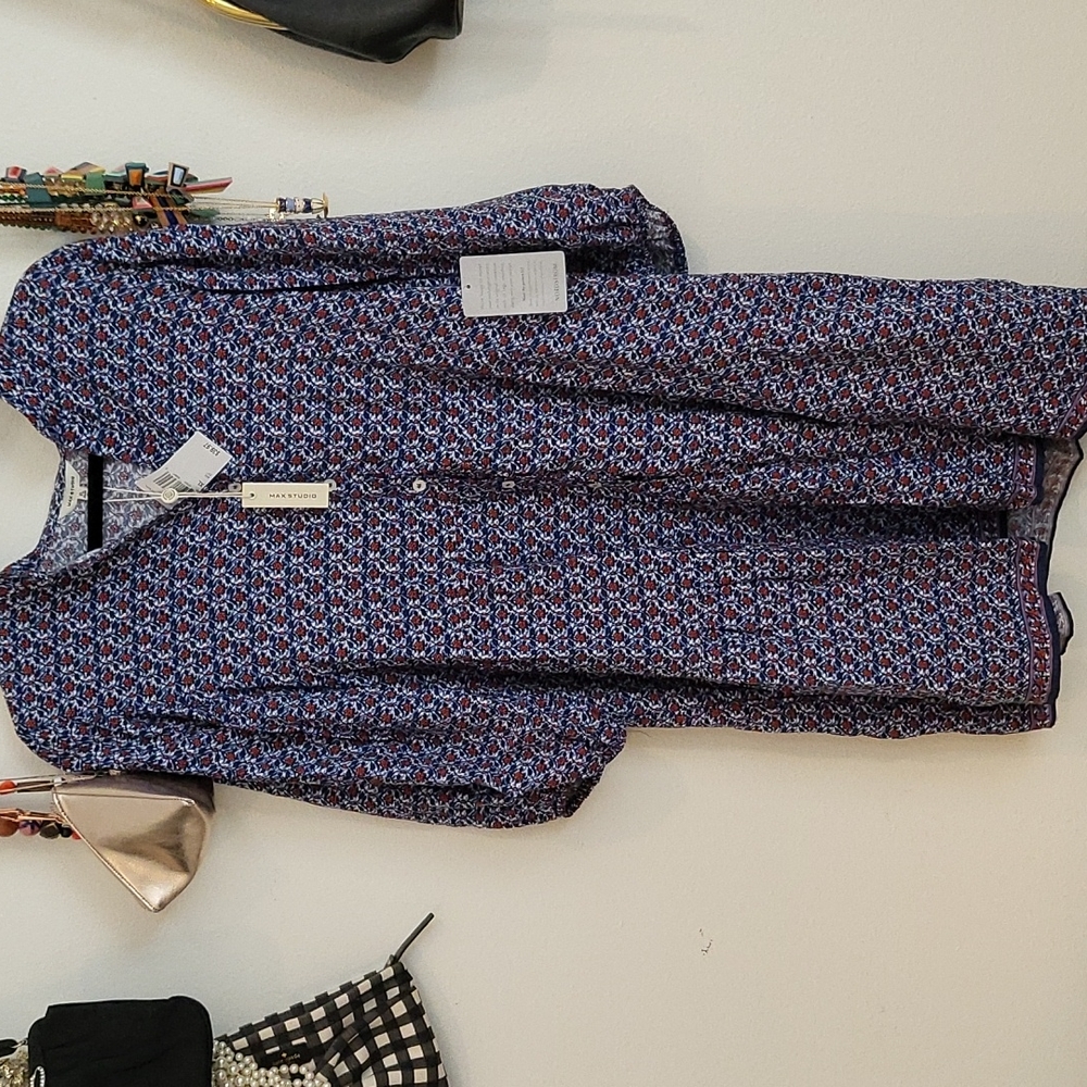 Max Studio Nordstrom Blue Red Floral Tiered Dress XL